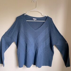 Smartwool blue geometric cable ribbed knit merino wool lightweight hike sz L